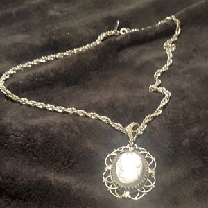 Whiting & Davis Silver Cameo Pendant Necklace